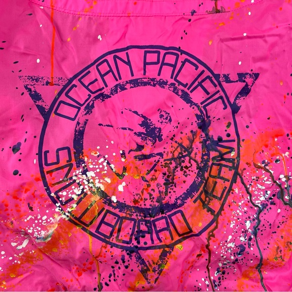 OP Ocean Pacific Hot Pink Splatter Snowboard Team Windbreaker Jacket Girl’s Med - Picture 11 of 12